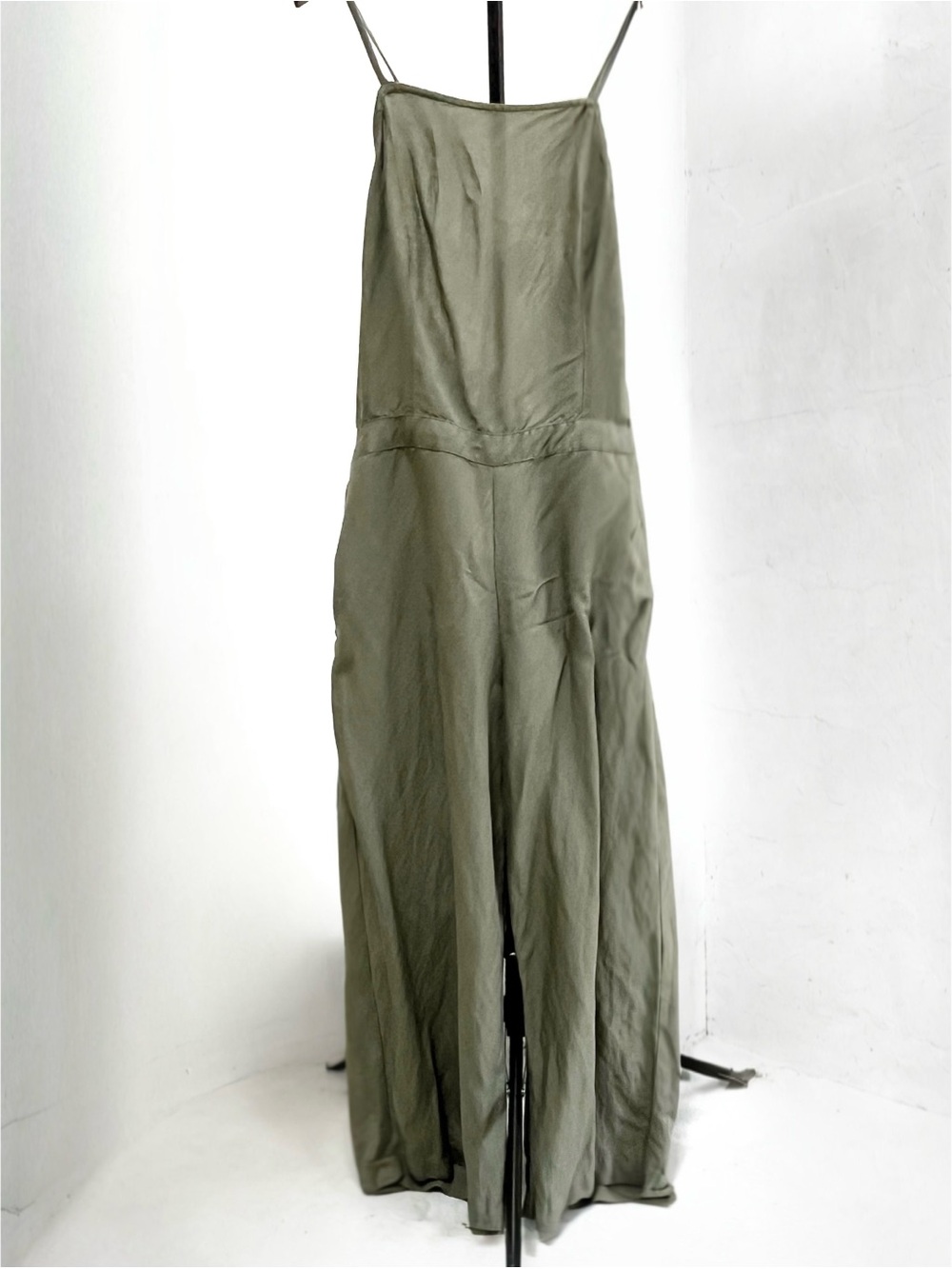 Abercrombie & Fitch Olive Green Spaghetti-Strap Wide-Leg Jumpsuit